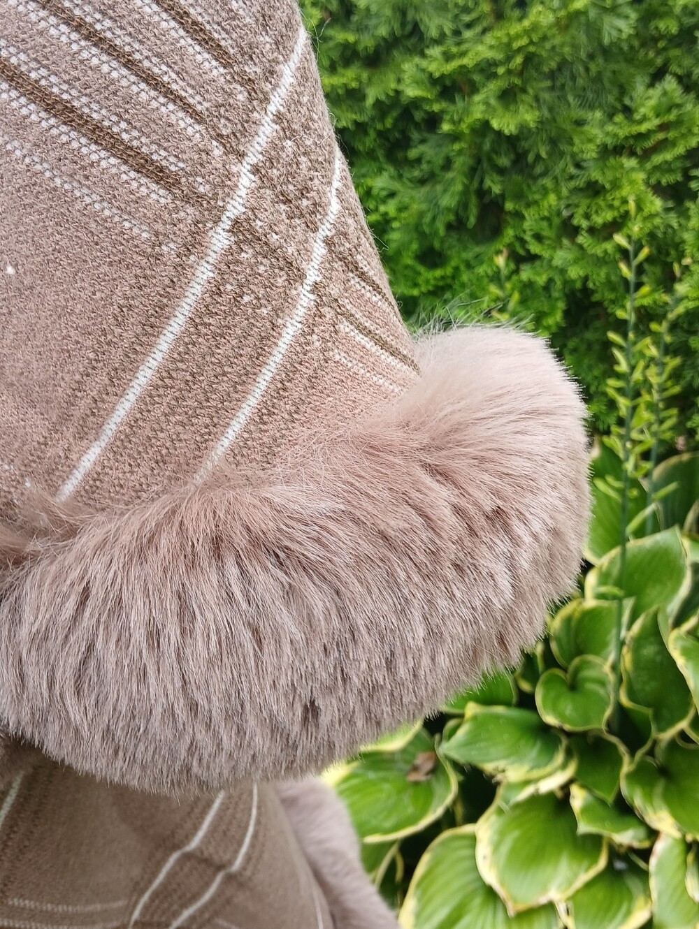 Magnificent Mocha Plaid Wrap Jacket With Faux Fur Accents - Picture 11 of 16